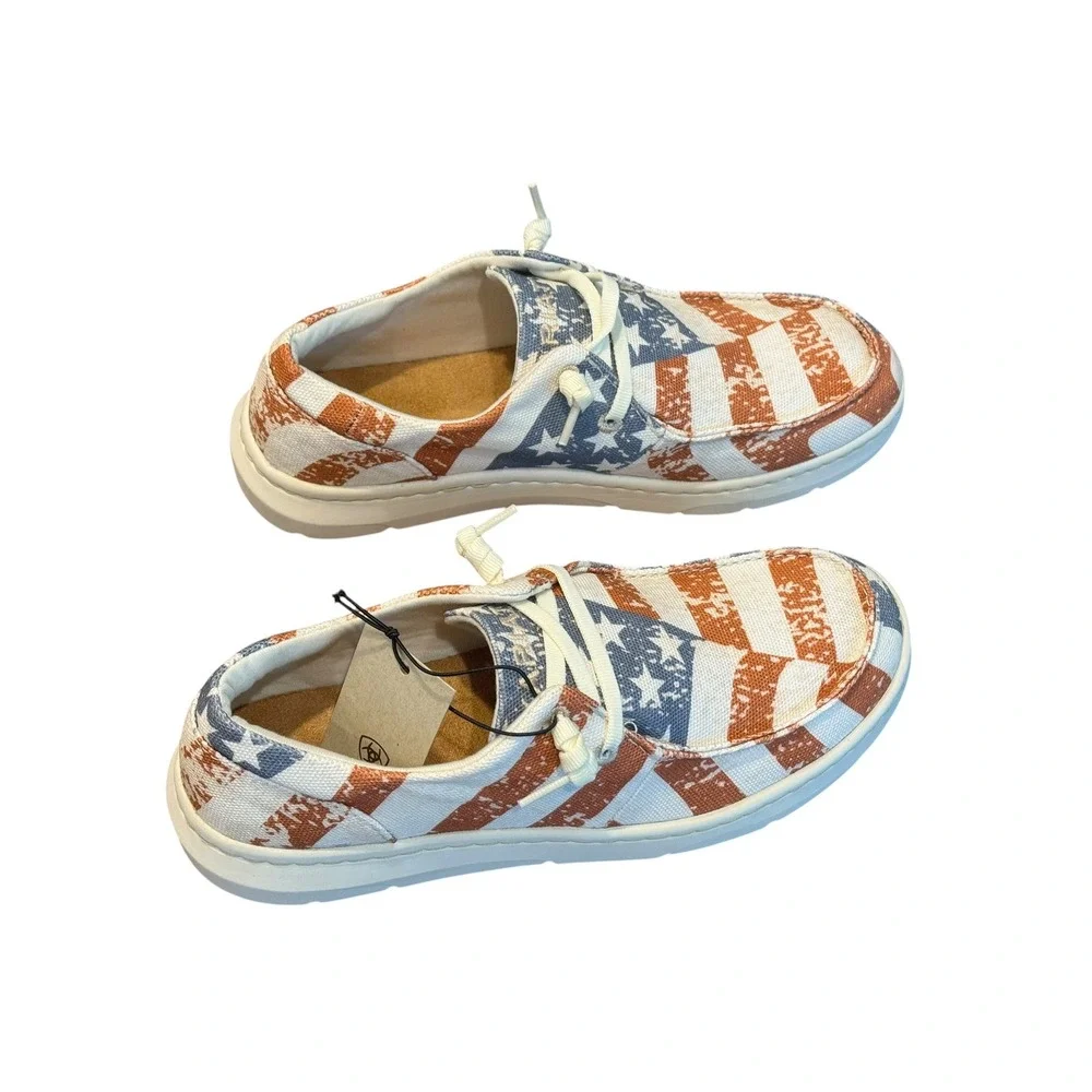 Ariat Hilo Womens Distressed Flag Canvas Slip On Shoes Red White Blue Size 7 NIB